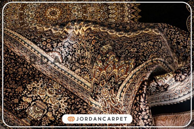 فرش خاص ابریشمی مشکی کد 9004 کلکسیون قم