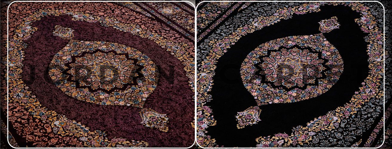 فرش های زیبای مدل گردون در دو رنگ مشکی و روناسی کلکسیون قم