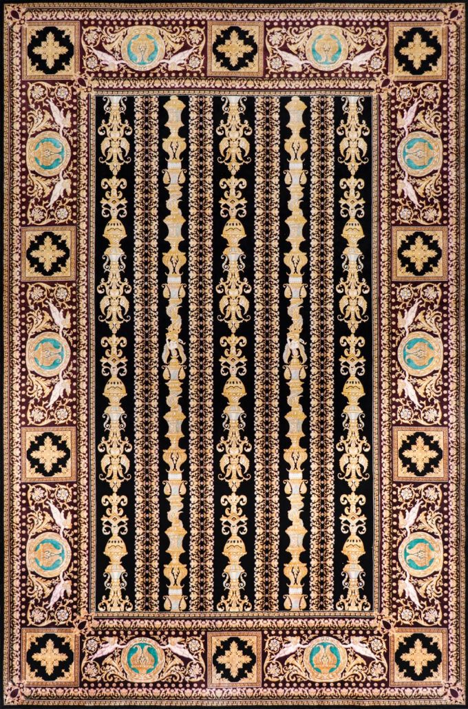 فرش ابریشمی آزیتا رنگ مشکی از کالکشن قم