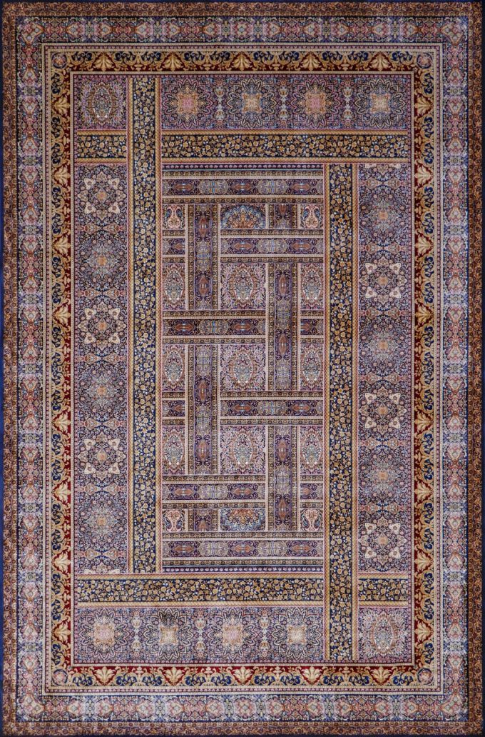 فرش ابریشمی آنیتا آبی کاربنی از کالکشن قم