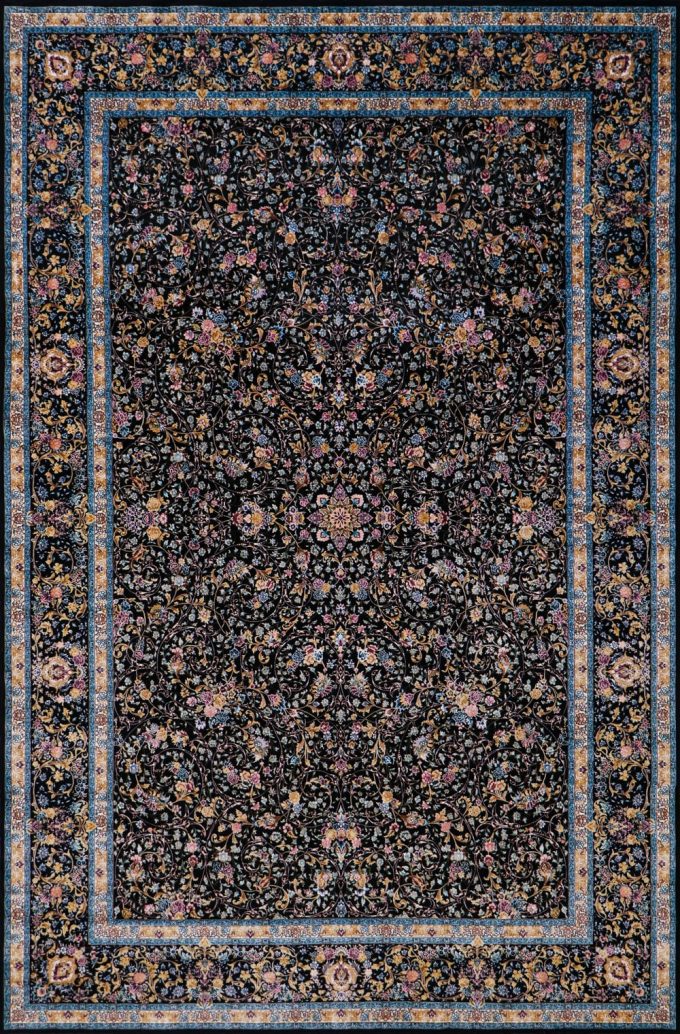 فرش ابریشمی مستان سیاه از کالکشن قم