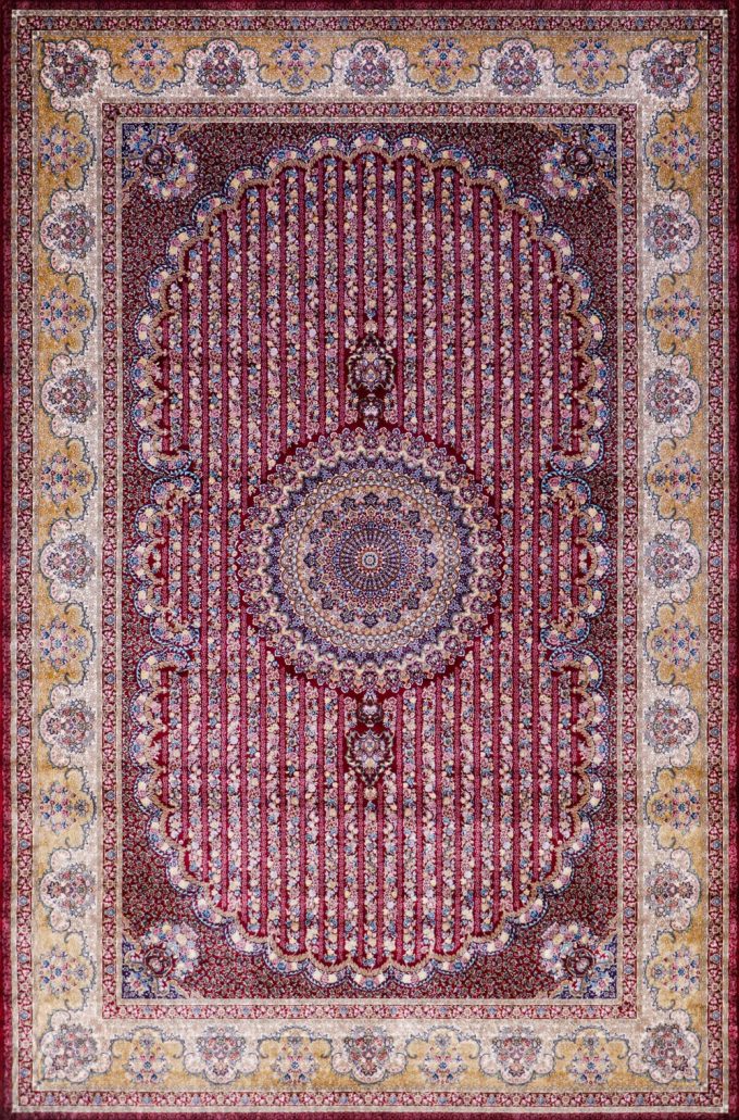 فروش فرش ابریشمی گلستان رنگ قرمز از کالکشن قم