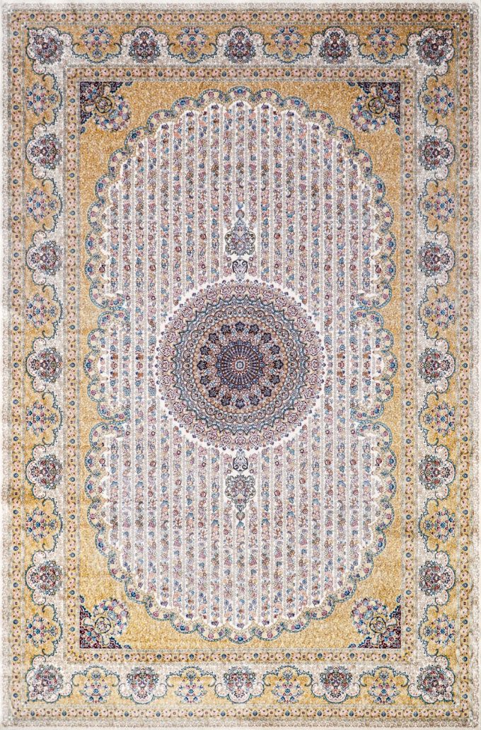 فرش ابریشمی گلستان رنگ کرم از کالکشن قم