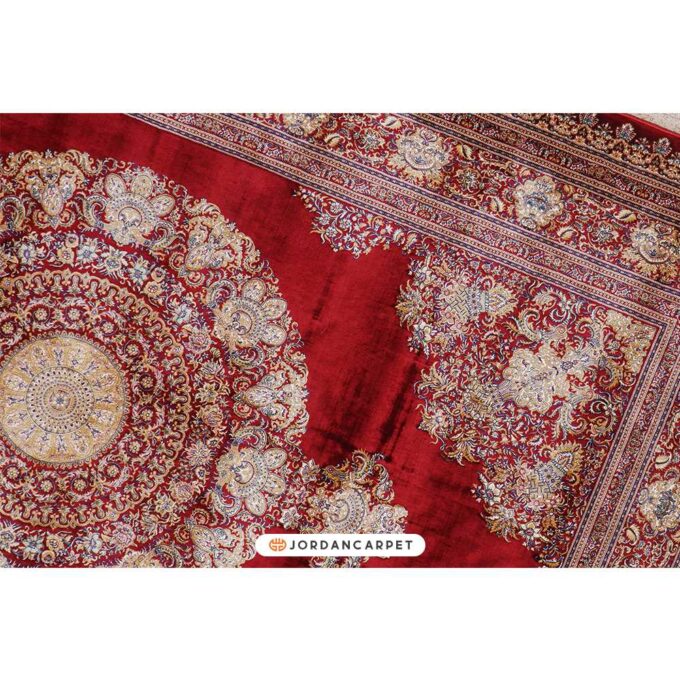 فرش مودال ابریشمی صوفیا ۶ متری قرمز مشکی کالکشن قم